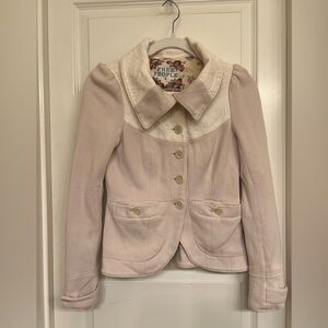 Free People Cream Knit Buttoned Jacket with Quilted Floral Detail